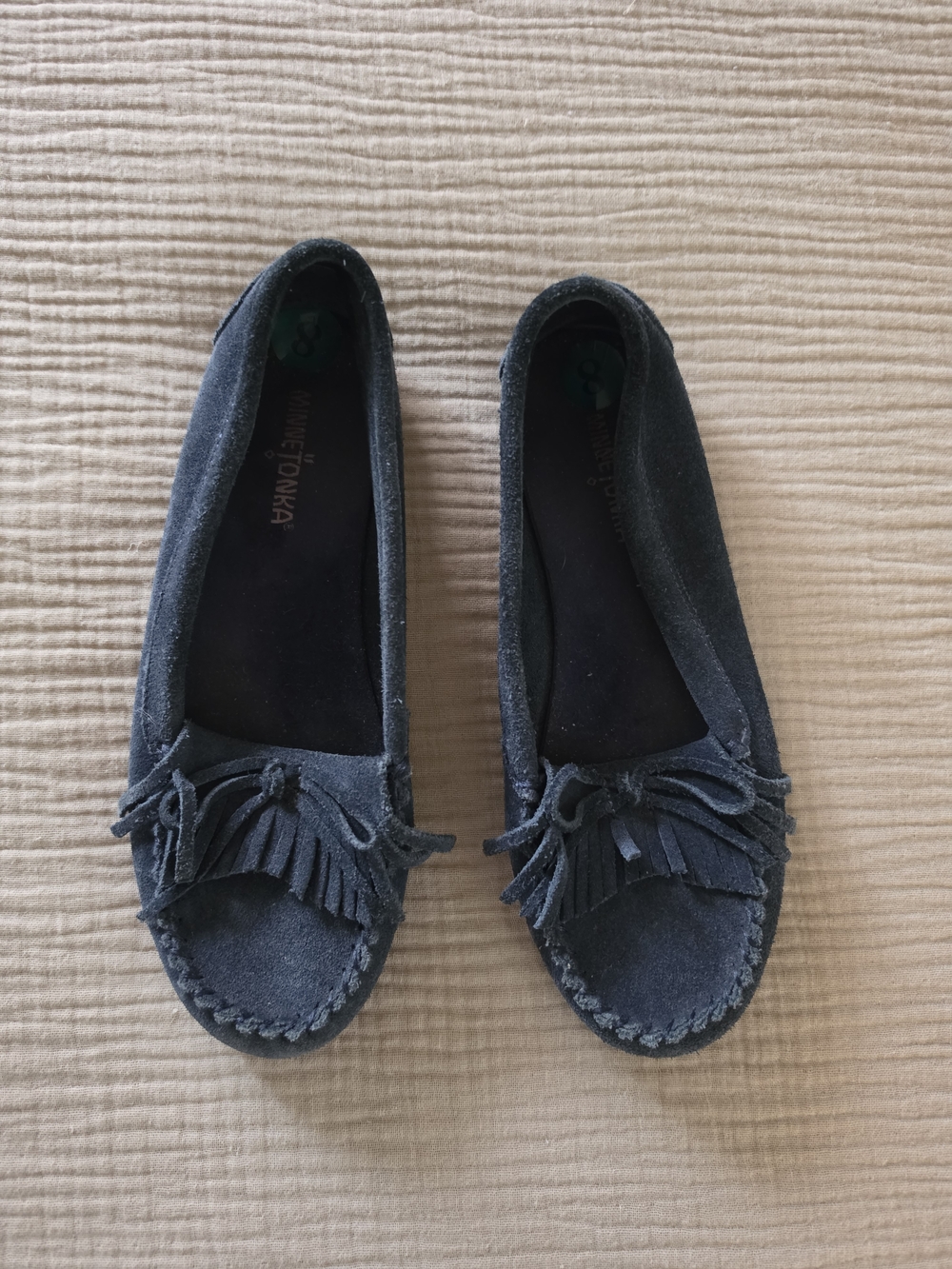 Minnetonka Black Suede Fringe Moccasins